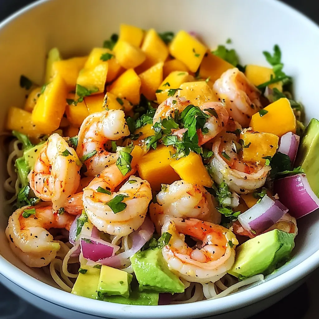 A bowl of shrimp and fruit salad.