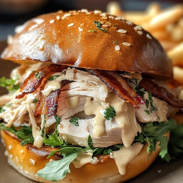 A sandwich with bacon and sauce.